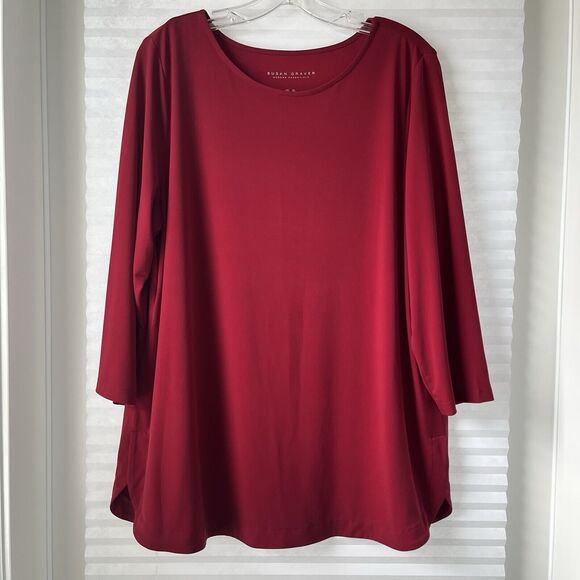 Susan Graver Modern Essentials tunic blouse maroon 3/4 sleeve Size XL, round hem - Picture 1 of 7